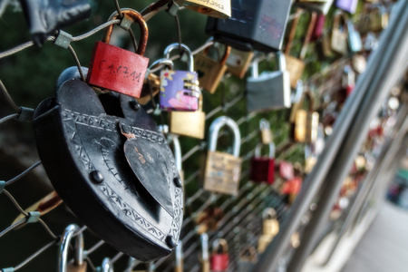 Love Locks  Locks put on a Bridge in the Austrian City of Graz as a sign of love and Compassionの写真素材