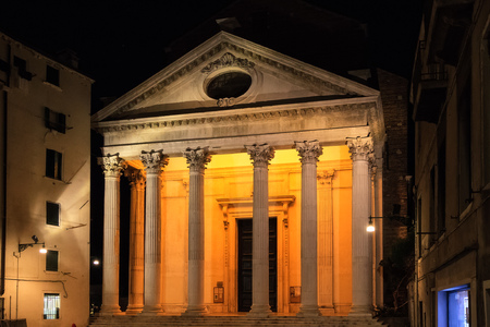 Church Temple Facade at Venice   Picture of a Temple Facade in the lagoon city of stone Venice in Italyの写真素材