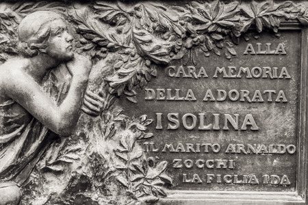 ROME, ITALY - MARCH 25 2014: Outdoor Picture of a Statue from the famous Cemetary Campo Verano near San Lorenzo on March 25 2014 in Rome in Italyのeditorial素材