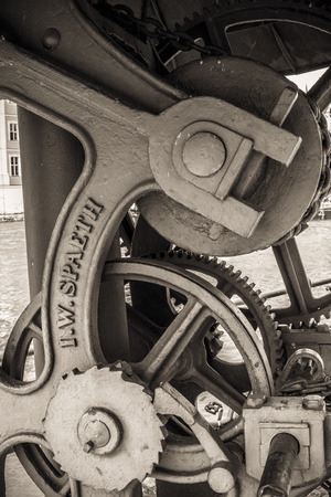 The old port of Bamberg, Germany in the historical old town. Detail Vintage View of the historical craneのeditorial素材