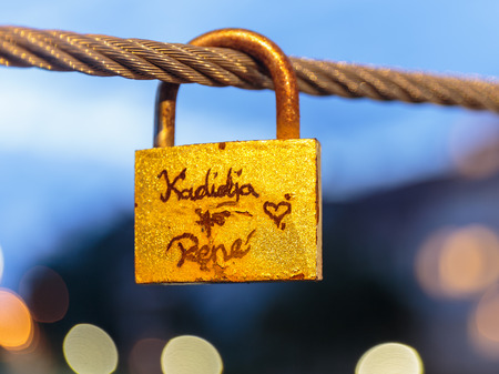 BAMBERG, GERMANY - SEPTEMBER 26 2014: Love Locks on a Bridge in the German City of Bamberg in Bavariaのeditorial素材