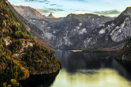 Lake of Kings in Berchtesgaden. Lovely Autumn Picture from the Alps in Bavaria, Germanyの写真素材