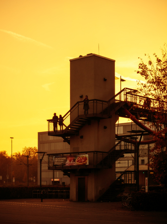 CONSTANCE, GERMANY - NOVEMBER 02 2014: Pedestrian Bridge in Constance in the Eveningのeditorial素材