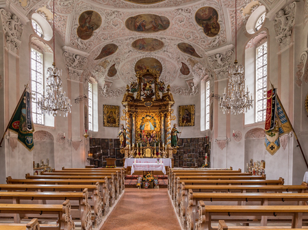 BERCHTESGADEN, GERMANY - OCTOBER 12: Interior picture of the Church Maria Gern in Berchtesgaden in Autumn in south Bavaria, Germany near Austriaのeditorial素材
