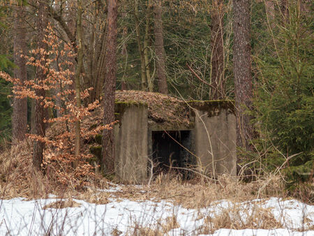 Winter Bunker in the snowy bavarian Highland of Bavaria, Germanyの写真素材