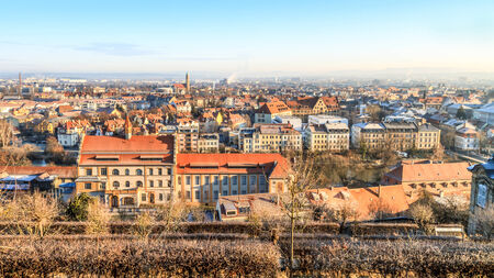 Bamberg Cityscape in Winter. Sunny Morning on a cold day. Picturesque old architecture