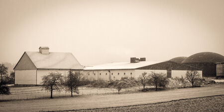 Vintage Sepia Village in the Snow. Winter Picture from Bavaria, Germanyのeditorial素材
