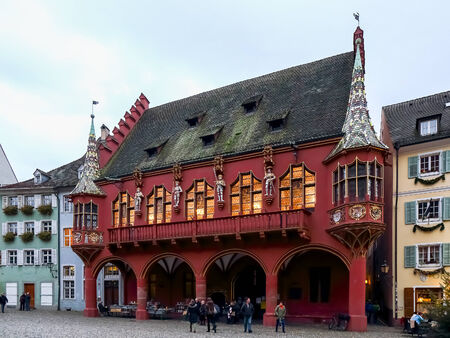 FREIBURG, GERMANY - DECEMBER 13 2014: City of Freiburg in Breisgau, Germany in December. Medieval Architecture and historical buildingsのeditorial素材