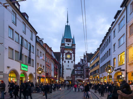 FREIBURG, GERMANY - DECEMBER 13 2014: City of Freiburg in Breisgau, Germany in December. Medieval Architecture and historical buildingsのeditorial素材
