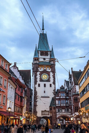 FREIBURG, GERMANY - DECEMBER 13 2014: City of Freiburg in Breisgau, Germany in December. Medieval Architecture and historical buildingsのeditorial素材