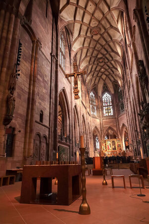 FREIBURG, GERMANY - DECEMBER 13 2014: German catholic Cathedral of Freiburg interiorのeditorial素材
