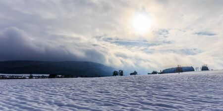 Cold snowy winter wonderland in the Black Forrest Region of Germany. Sweet Solitude. White and Lonely Landscapeの写真素材