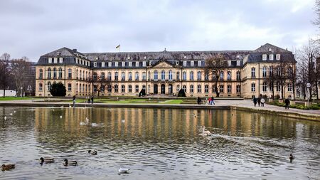 STUTTGART, GERMANY - JANUARY 25: City of Stuttgart. New Palace. 19th century architecture. Picturesque Winter Atmosphereのeditorial素材