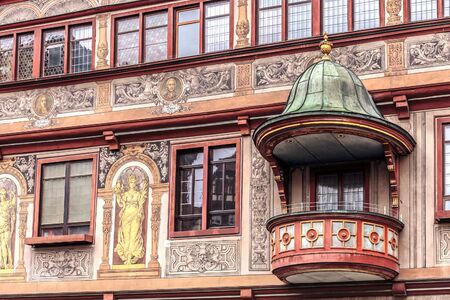 TUEBINGEN, GERMANY - JANUARY 20 2015: Tuebingen Old Town. Lovely Medieval Historical Houses. Vintage Black and White Sepiaのeditorial素材