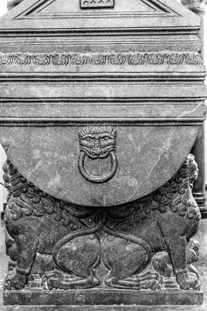 PALERMO, ITALY - JUNE 27 2013:Tomb of Frederick II, Holy Roman Emperor in the Cathedral of Palermo, Italy. Vintage Black and Whiteのeditorial素材