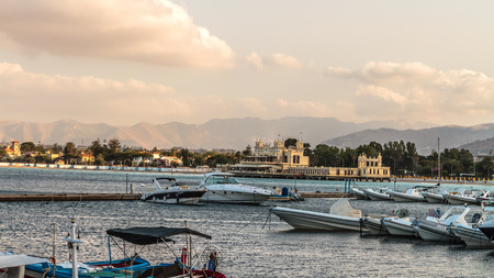 PALERMO, ITALY - JUNE 27 2014: Palermo Boat Harbor on a warm summer evening in Sicily, Italy. Lovely...
