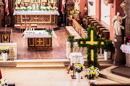 TICKS VILLAGE, BAVARIA / GERMANY - April 04 2015: Interior shot of the famous mountain chapel near...
