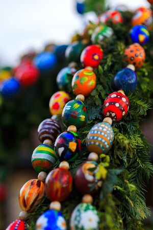Franconian Bavarian Spring Tradition. Decorated Easter Well in the franconian city of Bayreuth, Germanyの写真素材