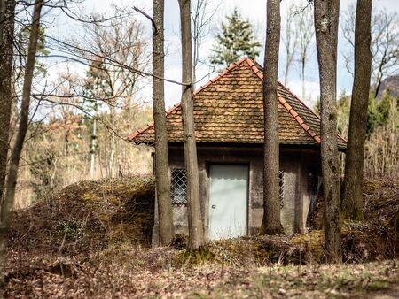 Hut in a Forest in Franconia, Germany on a warm early spring dayのeditorial素材