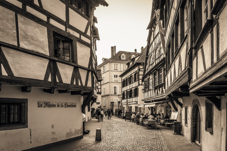 STRASBOURG FRANCE 16 MAY 2015: Historical european picturesque Town of Strasbourg France. Historical Half Timbered Housesのeditorial素材