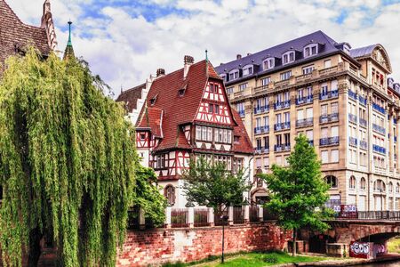 STRASBOURG FRANCE 16 MAY 2015: Historical european picturesque Town of Strasbourg France. Historical Half Timbered Housesのeditorial素材