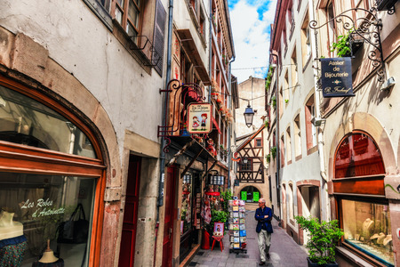 STRASBOURG FRANCE 16 MAY 2015: Historical european picturesque Town of Strasbourg France. Historical Half Timbered Housesのeditorial素材
