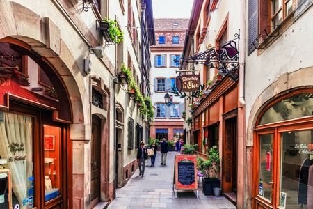STRASBOURG FRANCE 16 MAY 2015: Historical european picturesque Town of Strasbourg France. Historical Half Timbered Housesのeditorial素材