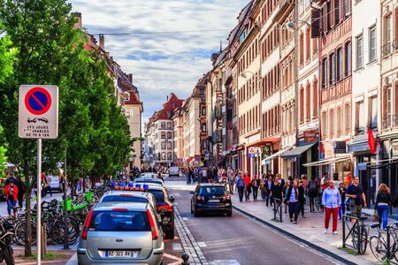 STRASBOURG FRANCE 16 MAY 2015: Historical european picturesque Town of Strasbourg France. Historical Half Timbered Housesのeditorial素材