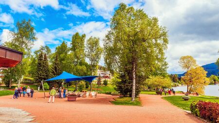 TITISEE GERMANY MAY 17 2015: Lake Titisee in the Black Forest. Lovely Hills and Forests. Blue cloudy sky. Fantastic Landscapeのeditorial素材