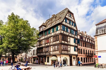 STRASBOURG FRANCE 16 MAY 2015: Historical european picturesque Town of Strasbourg France. Historical Half Timbered Housesのeditorial素材