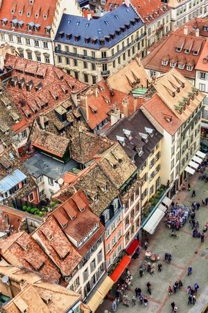 STRASBOURG FRANCE 16 MAY 2015: Historical european picturesque Town of Strasbourg France. Historical Half Timbered Houses. Aerial Viewのeditorial素材