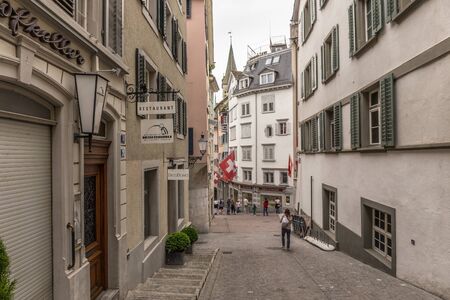 ZURICH SWITZERLAND MAY 14 2015: Inner City of Zurich Switzerland. Old Town at the riverのeditorial素材