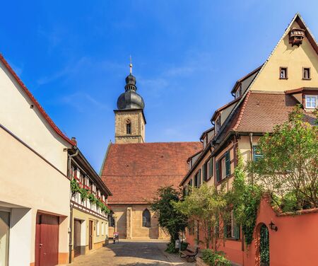 FORCHHEIM, GERMANY - August 12 2015: Historical buildings on a hot summer day in the inner city of the Franconian town of Forchheim. Clear blue sky and Summer Heatのeditorial素材