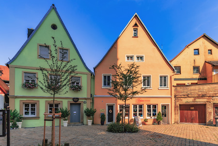 FORCHHEIM, GERMANY - August 12 2015: Historical buildings on a hot summer day in the inner city of the Franconian town of Forchheim. Clear blue sky and Summer Heatのeditorial素材