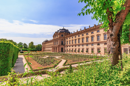 WUERZBURG, GERMANY - AUGUST 14 2015: Wuerzburg Royal Seat, Residence in Franconia, Germany in Bavaria on a warm summer august day. Picturesque historical buildingsのeditorial素材