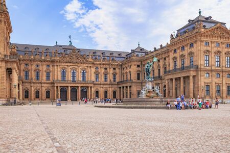 WUERZBURG, GERMANY - AUGUST 14 2015: Wuerzburg Old Town and Inner City in Franconia, Germany in Bavaria on a warm summer august day. Picturesque historical buildingsのeditorial素材