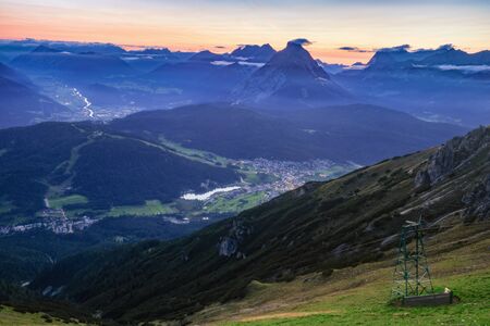 Sunrise in the Mountains. Picturesque Dawn in lovely colors in the Karwendel Mountain Range of...