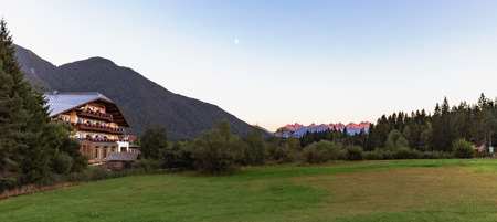 SEEFELD, AUSTRIA - AUGUST 27 2015: Picturesque Tourist Olympia City Seefeld in Autria on a warm late summer eveningのeditorial素材