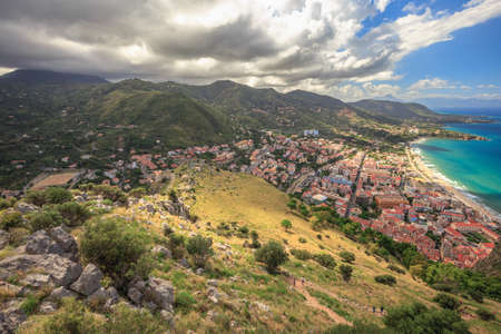 Fantastic Landscape at the italien sicilian Coastal City of Cefalu. Warm summer colors. Lovely sea...