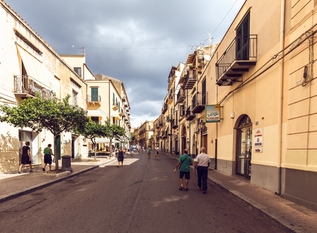 CEFALU, ITALY - SEPTEMBER 20 2015: Amazing City of Cefalu at the coast of Sicily, Italy in Europe on a warm afternoon. Lovely mediterranean atmosphereのeditorial素材