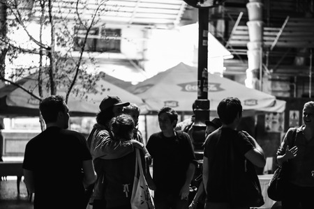 PALERMO, ITALY - OCTOBER 01 2015: Open Dance Night with traditional dances at the Piazza Pretoria in Palermo, Sicily.Night High ISO Black and White Photography with low depth of field and noiseのeditorial素材