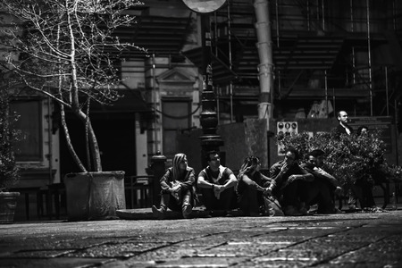 PALERMO, ITALY - OCTOBER 01 2015: Open Dance Night with traditional dances at the Piazza Pretoria in Palermo, Sicily.Night High ISO Black and White Photography with low depth of field and noiseのeditorial素材