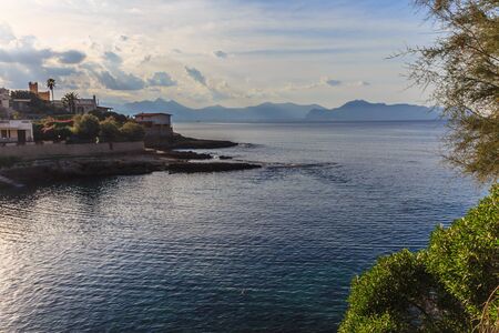 Sicilian Coastline in the Evening. Deep blue sea. Lovely water at Bagheria near Palermo in Italy at the Mediterranean seaの写真素材