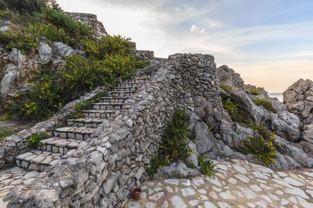 Sicilian Coastline in the Evening. Deep blue sea. Lovely water at Bagheria near Palermo in Italy at the Mediterranean seaの写真素材