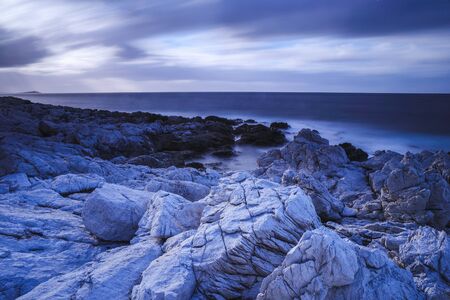 Dramatic Coast of Capo Gallo on Sicily in a Storm. Lovely landscape with many clouds in Sicily, Italy at the seaの写真素材