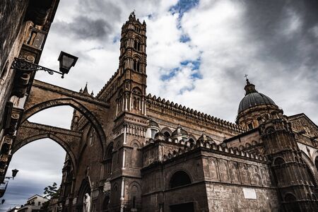 Cathedral of Palermo, Sicily on a dramatic cloudy and stormy autumn dayの写真素材