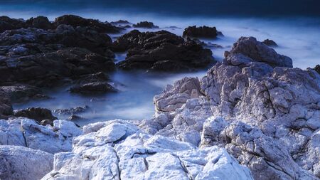 Dramatic Coast of Capo Gallo on Sicily in a Storm. Lovely landscape with many clouds in Sicily, Italy at the seaの写真素材