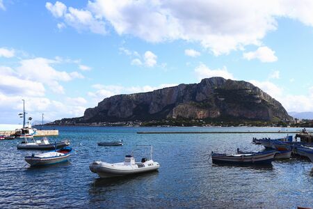 Dramatic Coast of Capo Gallo on Sicily in a Storm. Lovely landscape with many clouds in Sicily, Italy at the seaのeditorial素材
