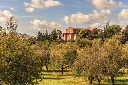 Mediterranean Agricento on Sicily, Italy. Lovely warm orange colors of this southern city at the coastの写真素材