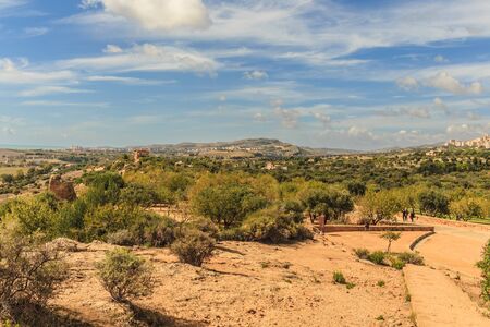 Mediterranean Agricento on Sicily, Italy. Lovely warm orange colors of this southern city at the coastの写真素材